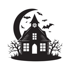 Dark horror-themed silhouette design with classic Halloween elements. Great for event flyers, spooky web graphics, and seasonal marketing.