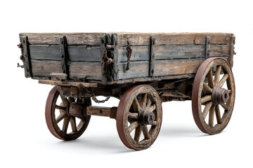 Antique wooden farm cart isolated on white background