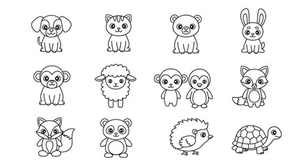 Fototapeta premium Adorable Baby Animal Outline Coloring Pages - Fun Animal Sketches for Kids