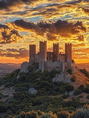 Fototapeta premium Cloudy Sky Over Majestic Ancient Castle Ruins