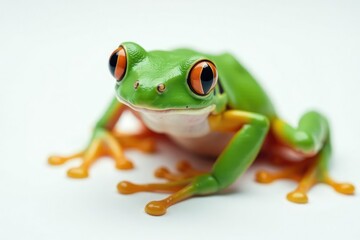 Obraz premium Green tree frog perched on white, vibrant colors, close-up, skin, macro