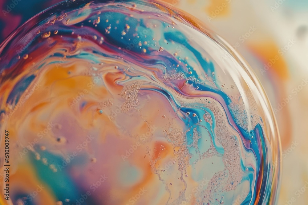 Wall mural multicolored chaotic liquid pattern with swirling hues and bubbles, abstract multicolored pattern, c