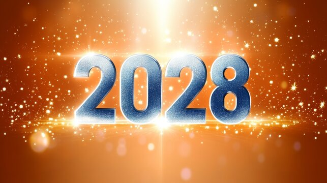 Shiny 2028 New Year Celebration Background, Golden Texture With Sparkling Light Effects