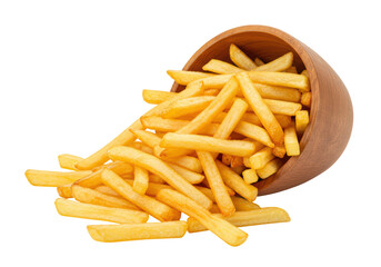 Isolated French Fries in Wooden Bowl Snack Junk Food