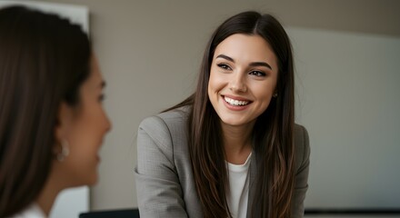 Fototapeta premium Confident Businesswomen Collaborating Teamwork, Success, and Professional Communication