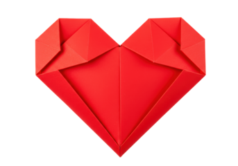Isolated Origami Heart Red Geometric Paper Craft