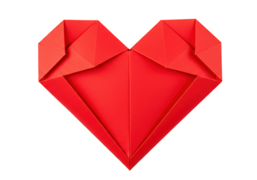 Isolated Origami Heart Red Geometric Paper Craft - Powered by Adobe