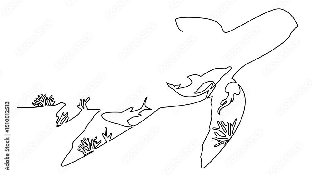 Poster animation of continuous one line drawing a number of stacks of books and a man standing with a welco