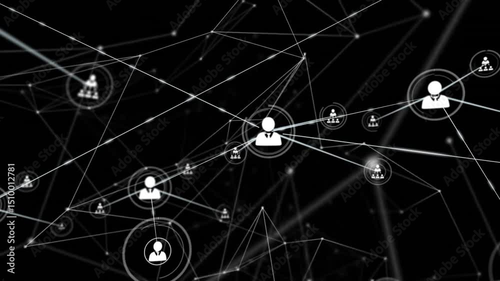 Poster materializing central user node and sending beams spawning group nodes for showing network growth