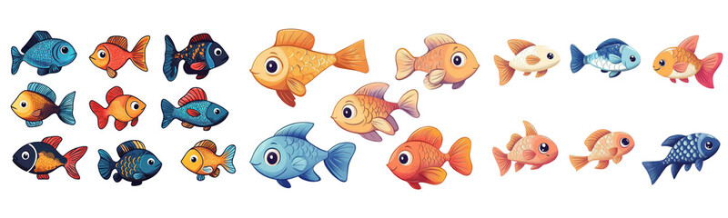 Fototapeta premium cartoon fish set on transparent background