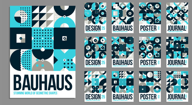 Bauhaus covers design, vector set geometric patterns abstract backgrounds collection, design templates for flyers, booklets and advertising, retro construct style graphics.
