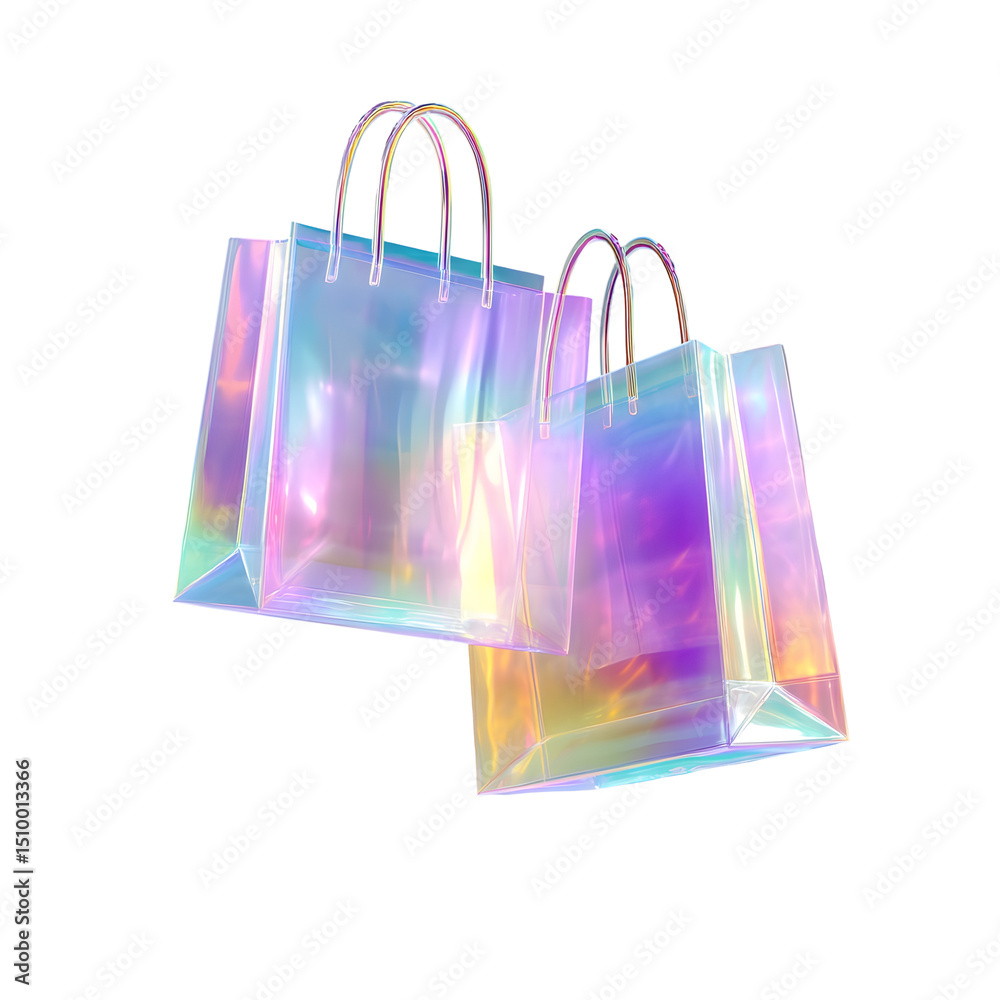 Aufkleber ethereal and futuristic neon glow iridescent shopping bags floating effortlessly in mid air against 