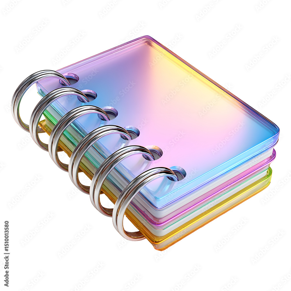 Aufkleber an iridescent transparent and reflective 3d rendered notebook or note page icon symbolizing a task l