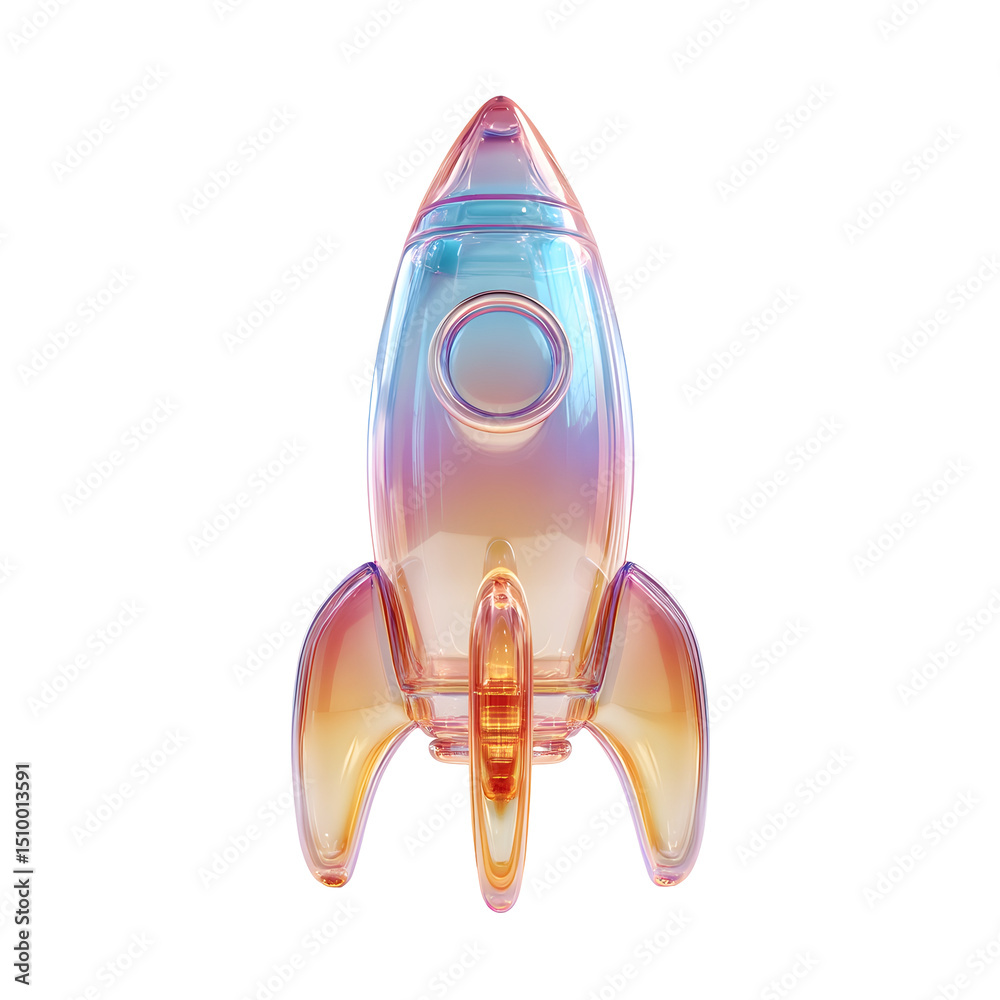 Poster Vibrant iridescent 3D render of a rocket launch icon symbolizing the potential for growth and success in new business ventures