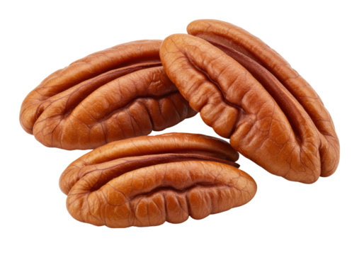 Isolated Three Smooth Pecan Halves