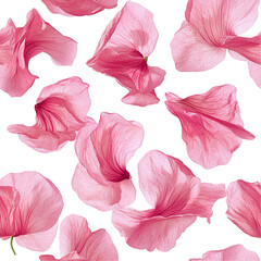 2d illustration of a tileable pattern of sweet pea petals isolated on a white transparent background