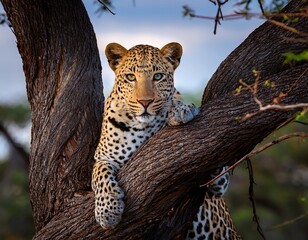 leopard resting on the tree