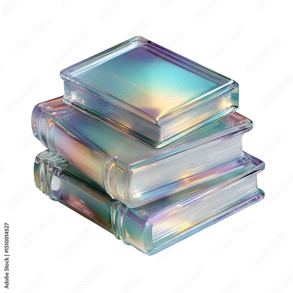 Aufkleber stacked transparent books with an iridescent prismatic effect symbolizing the concept of education l