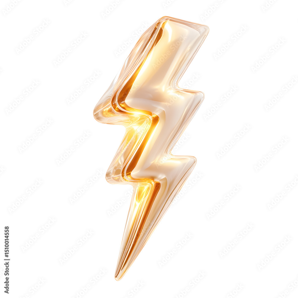 Aufkleber shimmering three dimensional lightning bolt icon with a metallic iridescent finish against a clean w