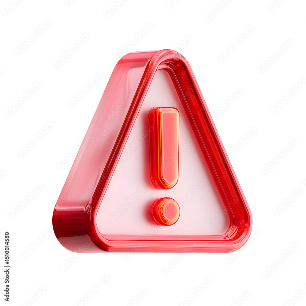Poster vibrant glossy red 3d warning icon with a prominent exclamation mark symbol set against a clean whit