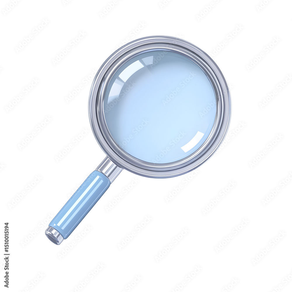 Poster Minimalist 3D rendered metallic magnifying glass icon representing the concepts of search research analysis and investigation