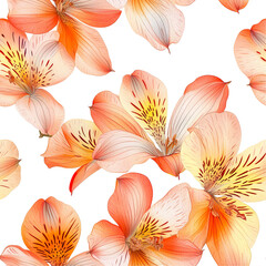 2d illustration of a tileable pattern of alstroemeria petals isolated on a white transparent background
