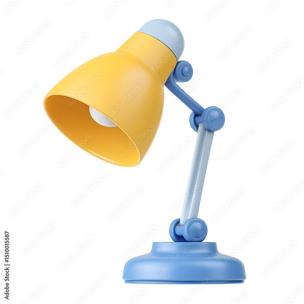 Aufkleber adjustable desk lamp in a modern minimalist style with a yellow shade and blue base representing off