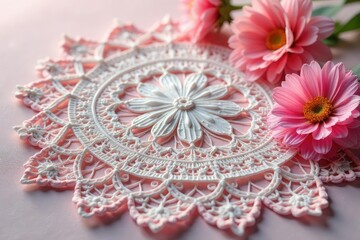 Obraz premium Intricate floral lace doily, delicate texture, stylish, doily