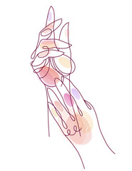 Skin care beautiful woman hands using cream or lotion, vector line art illustration isolated, clear healthy skin concept.