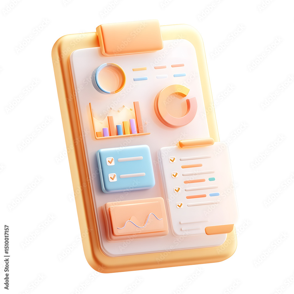 Poster Minimalist and transparent mobile dashboard design with charts graphs and checklists for data analytics and performance tracking