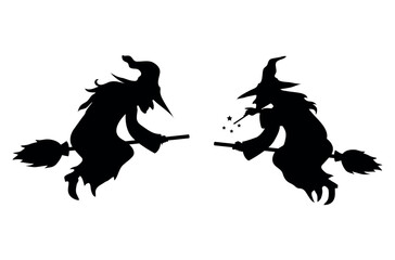 Set of silhouette witch on white background.