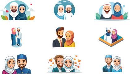 Fototapeta premium Muslim couple cute avatar