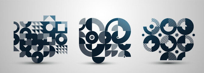 Abstract Bauhaus graphic design set, vector abstract background modern geometric pattern, geometry motif of art wallpapers, tiles compositions collection.