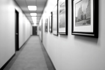 Framed Diversity Quotes Line the Walls of an Office Hallway Promoting Inclusion and Positivity During Work Hours