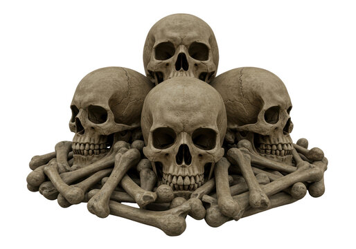 Isolated Pile of Skulls and Bones for Halloween