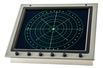 Green radar screen displaying target detection interface isolated with transparent background