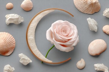 Introducing a Captivating Logo Concept That Beautifully Blends Whimsy and Gothic Elements. At Its Center Lies a Delicate Rose, Gracefully Cradled by an Elegant Crescent Moon Shape