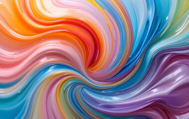 Swirling Abstract Background with Iridescent Multicolored Paint Streams and Fluid Texture