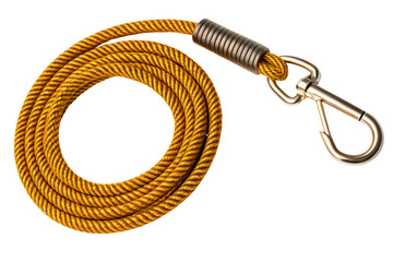 Strong braided utility rope with metal snap hook isolated with transparent background
