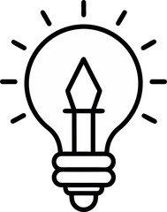 Outline vector of light bulb for creativity, ideas, or innovation, transparent background.
