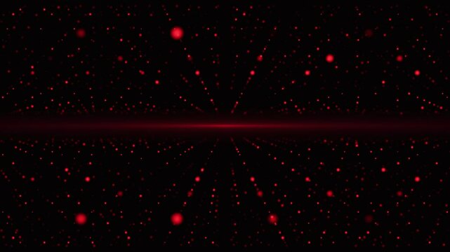 A starry or cosmic space with a bright red line in the center, from which sparkling rays and dots radiate.