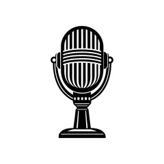 A classic chrome retro microphone on a white background, perfect for vintage music and professional audio