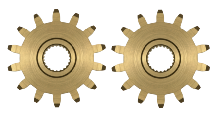 Isolated Pair of Interlocking Brass Cogwheels