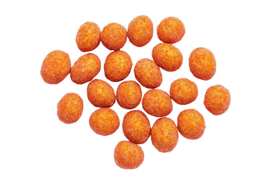 pile of coated peanuts on white background