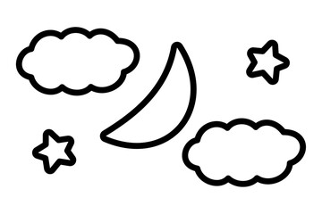 シンプルな月と雲と星のイラスト