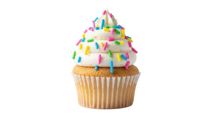 Isolated Vanilla Cupcake with White Frosting and Sprinkles