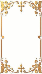 Elegant Golden Cross Frame Design  Perfect for Religious Invitations, Certificates, or Announcements.  Ornate Floral Accents and a Classic Cross.