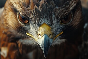 Closeup portrait of a Harris hawk showcasing sharp features and intense gaze in a natural setting, Harris hawk close up portrait, carnivore bird