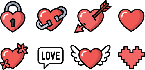 Flat Vector Heart Lock Icon on Symbolizing Security and Affection with Keyhole Detail and Clean Lines