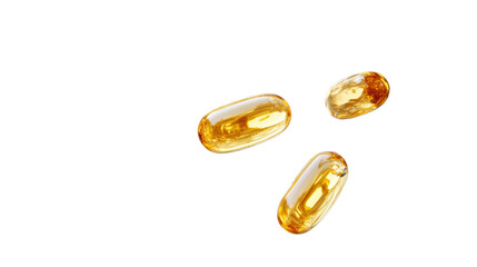 Shiny Golden Omega-3 Supplements Capsules Isolated on White Background